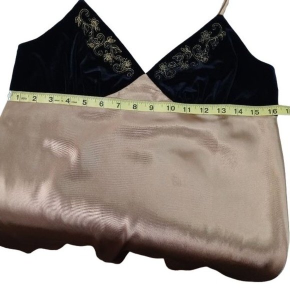 MORGAN TAYLOR INTIMATES WOMENS SMALL SATIN NIGHT SLIP GOLD BLACK VELVET - Picture 8 of 11